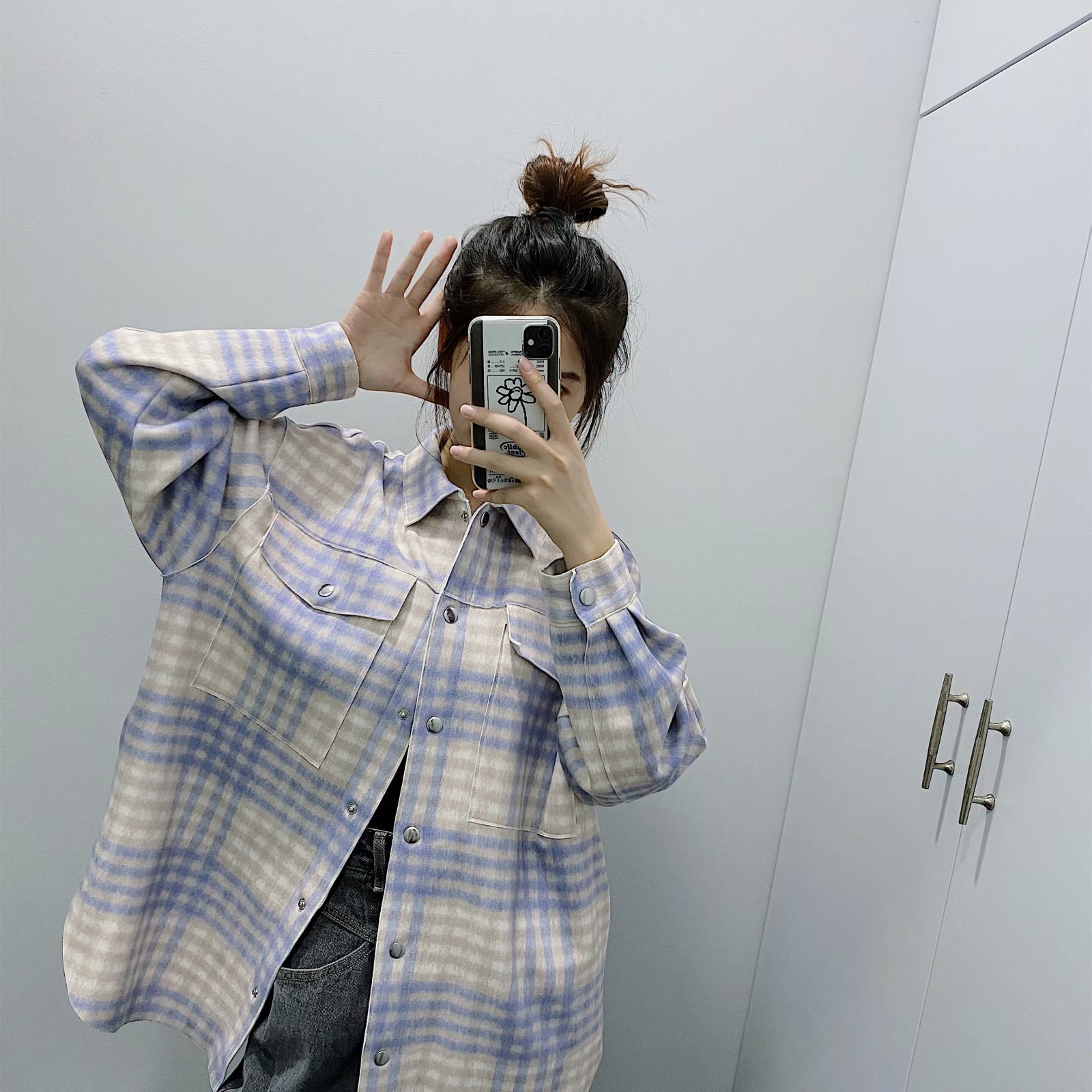 wholesale autumn women s plaid loose casual shirt jacket NSAM4250