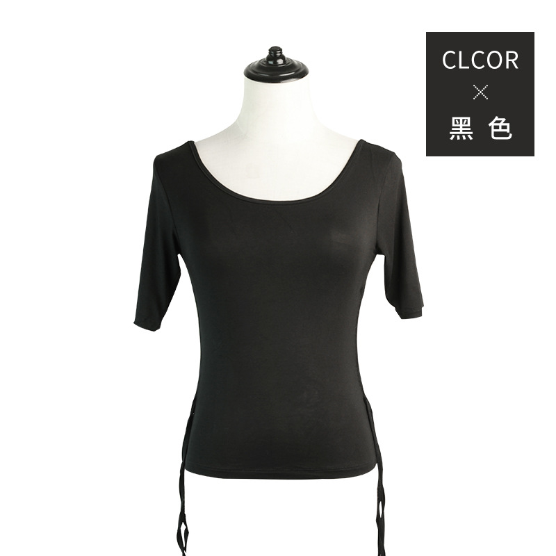 Envío gratuito Ropa de baile cuadrado manga corta cuerpo SLIM-Fit práctica ropa modal chino danza entrenamiento traje superior para las mujeres