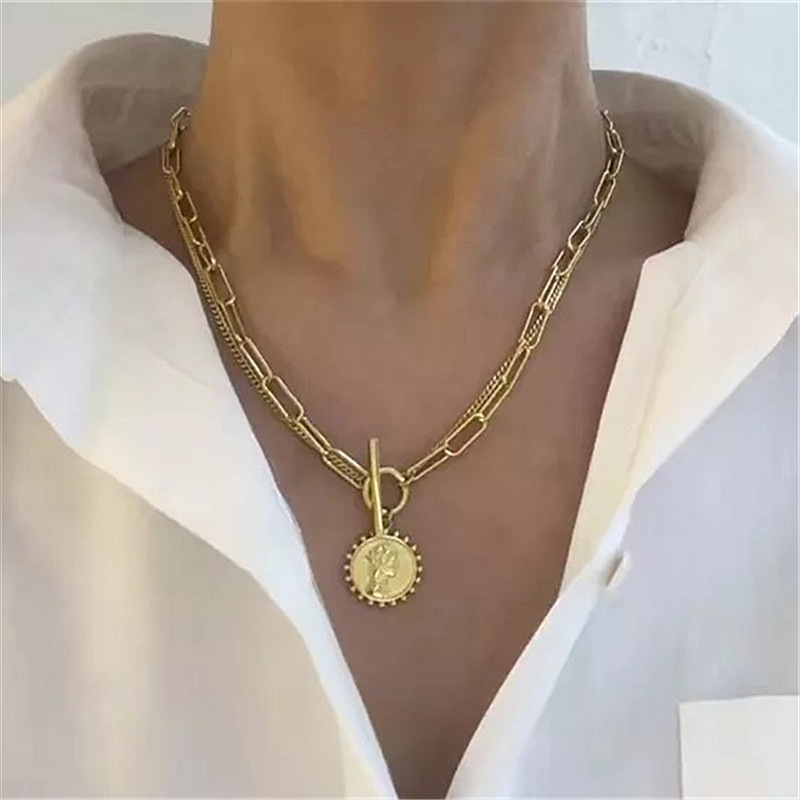 كوريا جديد ريترو الرياح الباردة صافي الأحمر مزاجه المعادن الملمس صورة مزدوجة قلادة سوار الجملة Nihaojewelry display picture 1