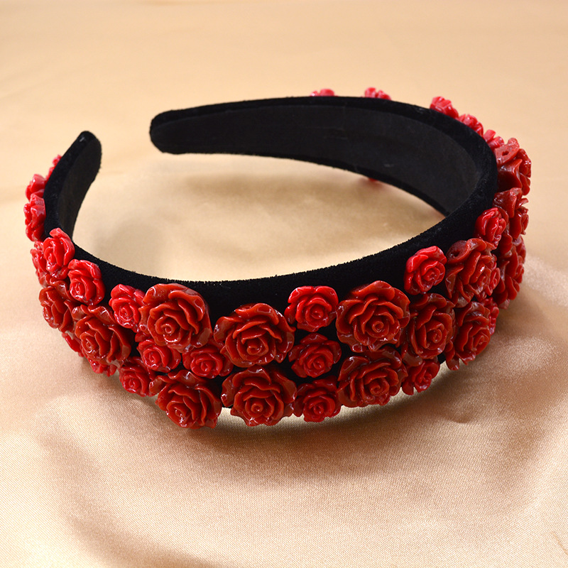 Korean Fashion  New Red Rose Retro  Color Ceramic Cheap  Headband  Nihaojewelry Wholesale display picture 3