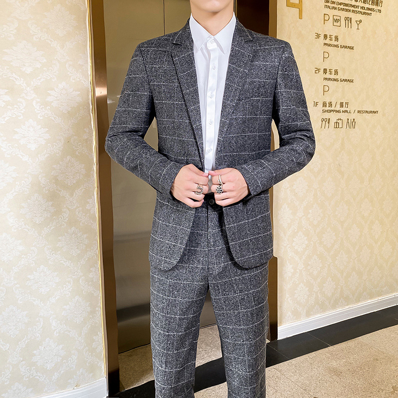 西装领加厚款灰色后中开衩纽扣装饰棉休闲现货修身型春秋季西服