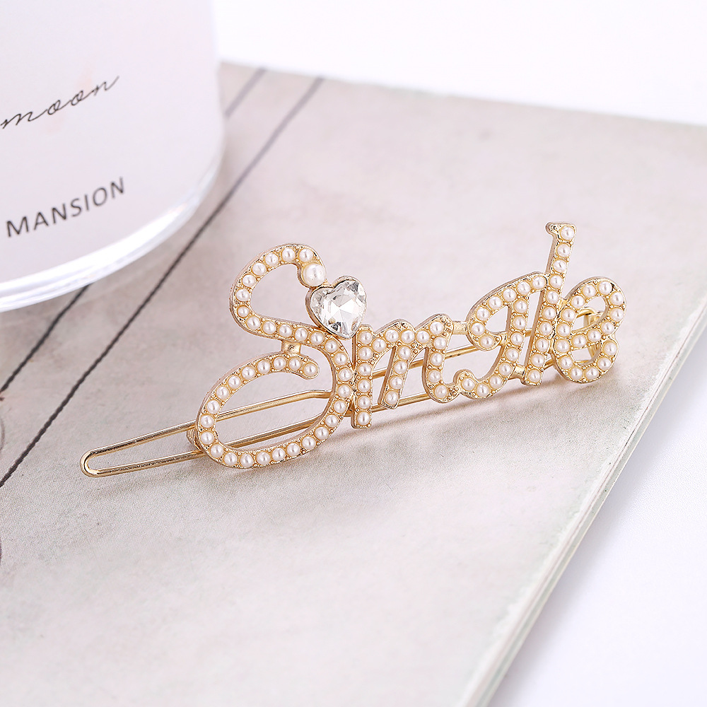 Corea del Sur Dongdaemun popular tocado elegante luz de lujo perla horquilla accesorios pelo aleación diamante rhinestone letra horquilla
