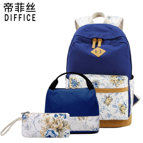 New Model Foreign Trade Schoolbag Set of Three Student Korean Style Large Capacity Dual Shoulder Bag Women's Casual Travel Canvas Backpack for Men
