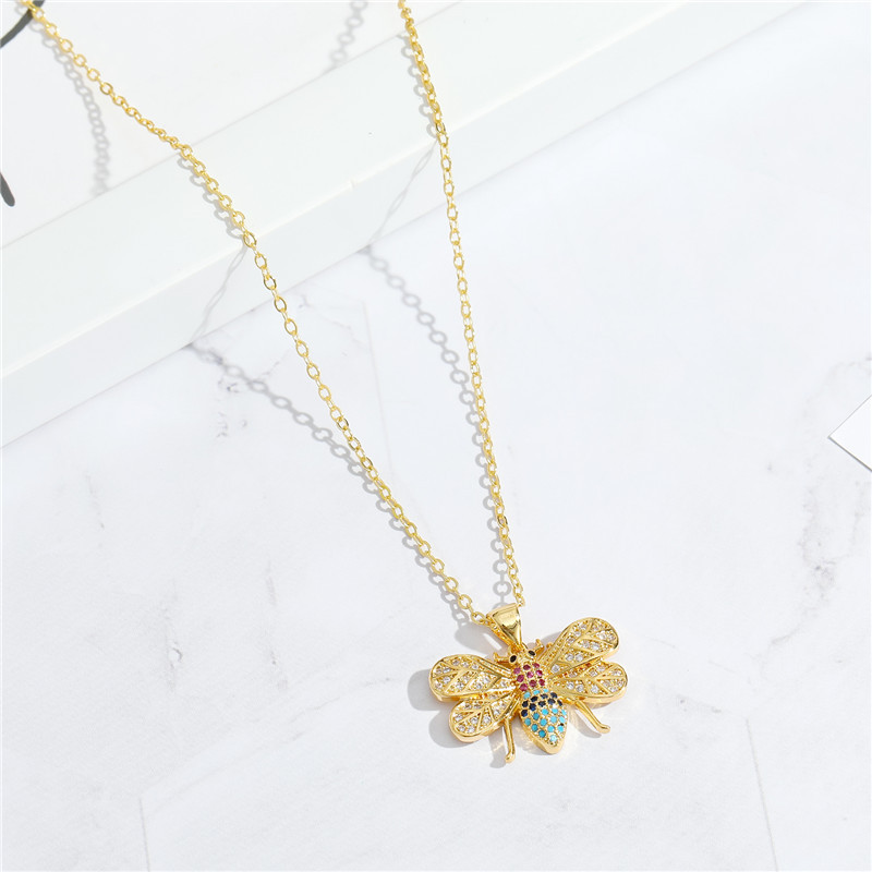 Korean Trendy Cute Personality Colorful Crystals Zircon Bee Pendant Necklace Clavicle Chain Safety Chain Female Cross-border Sold Jewelry display picture 5