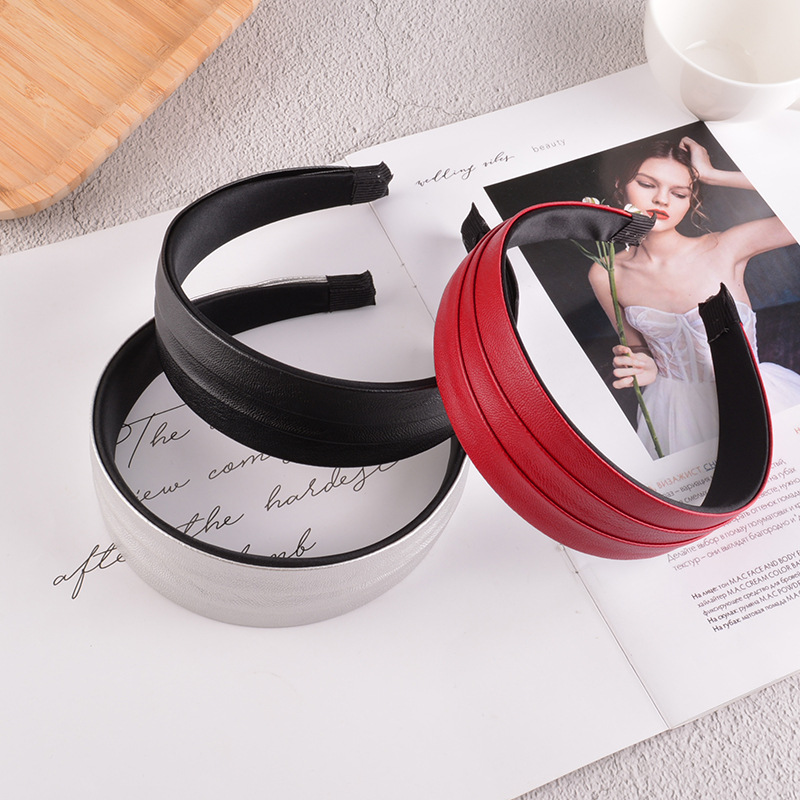 New Fold Pu Leather Solid Color Hair Band display picture 12