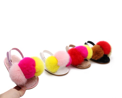 Fur sandals rubber non-slip bottom PU rabbit fur cute style children's baby shoes baby toddler shoes 0-1-2 years old