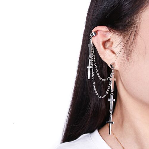  tassel earrings Europe and the United States Punk Rock Style cross ear clip earrings