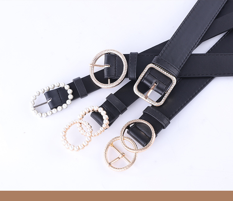 Fashionable Combination Ladies Black Belt Inlaid Rhinestone Pearl Buckle High-end Belt Spot Wholesale Nihaojewelry display picture 3