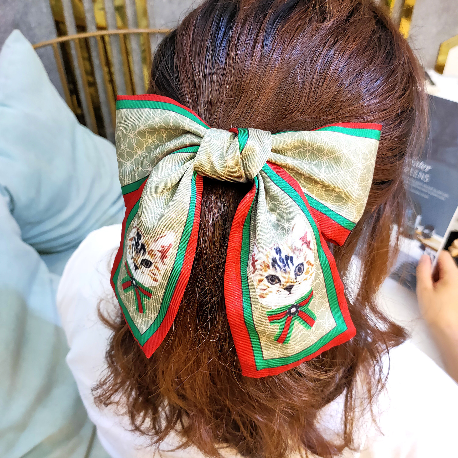 Kitty Coreano Big Bow Hair Band Retro Seda Horquilla Raya Impresión Diadema Venta Al Por Mayor Nihaojewelry display picture 22