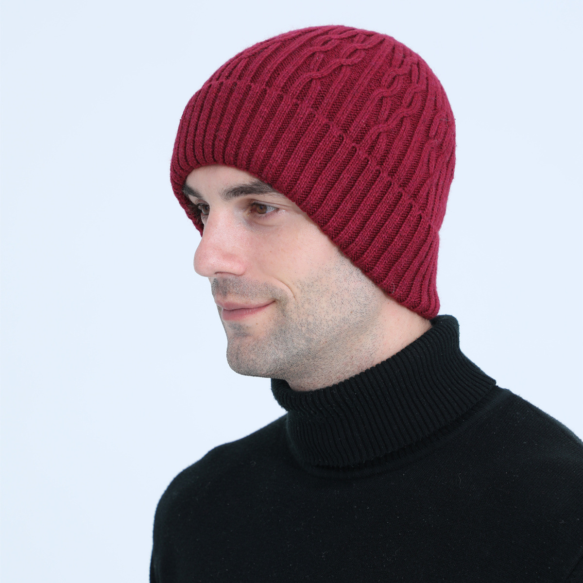 Knitted Beanie Hat For Men Warm Winter Wool Cycling Ear Cap_voghion.com