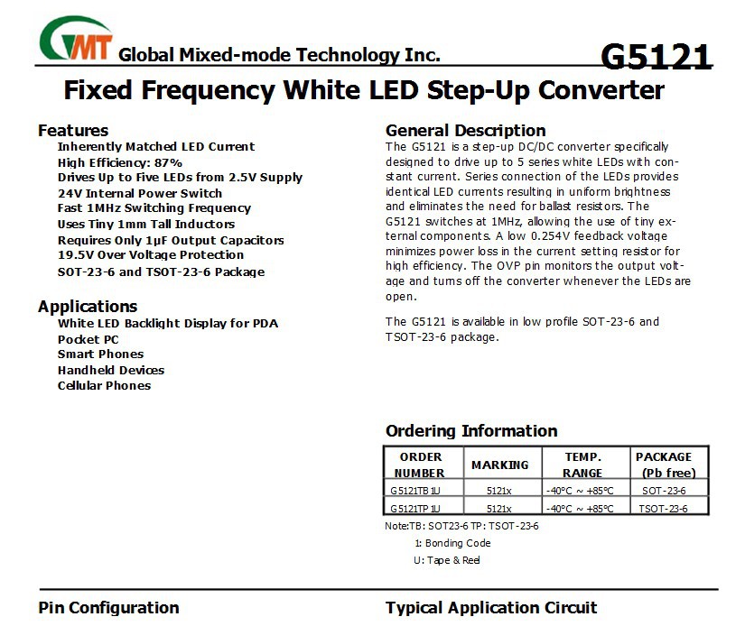 致新G5121TP1U 丝印5121M贴片SOT23-6串联LED背光驱动芯片TB-阿里巴巴