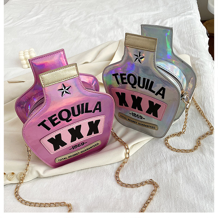 Pu Leather Material Wine Bottle Pattern Women's Medium Pu Leather Wine Bottle Fashion Zipper Crossbody Bag