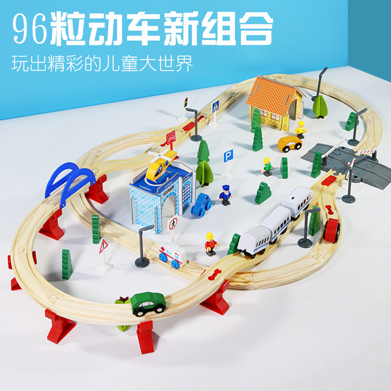 children 96 train track Building blocks wooden  Electric puddle jumper scene Assemble track suit Puzzle Toys