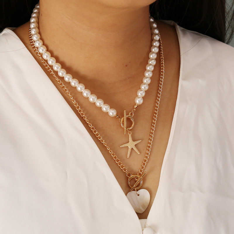 Personality Creative Love Starfish Pearl Multi-layer Necklace display picture 3