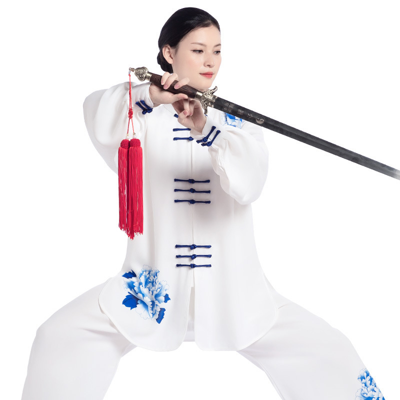 Kung fu uniforms tai chi clothing for women blue and white porcelain taichi clothing for female Taiquan training Costume martial arts performance competition uniform 