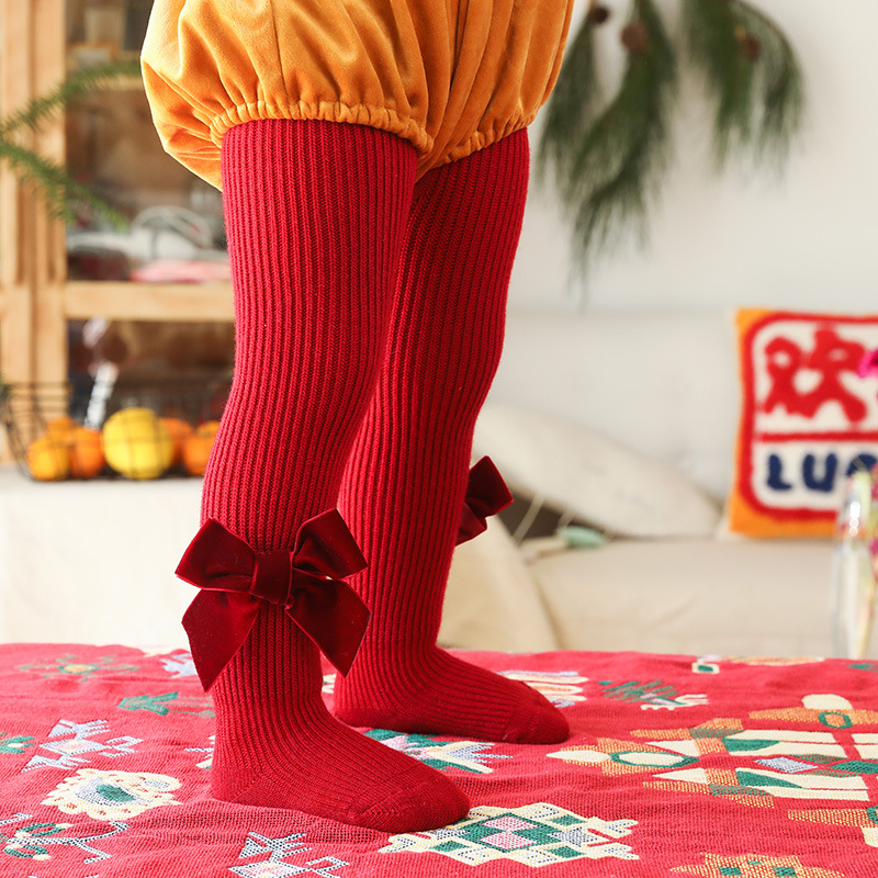 Christmas Fashion Solid Color Bowknot Fleece Polyacrylonitrile Fiber Pants & Leggings display picture 6