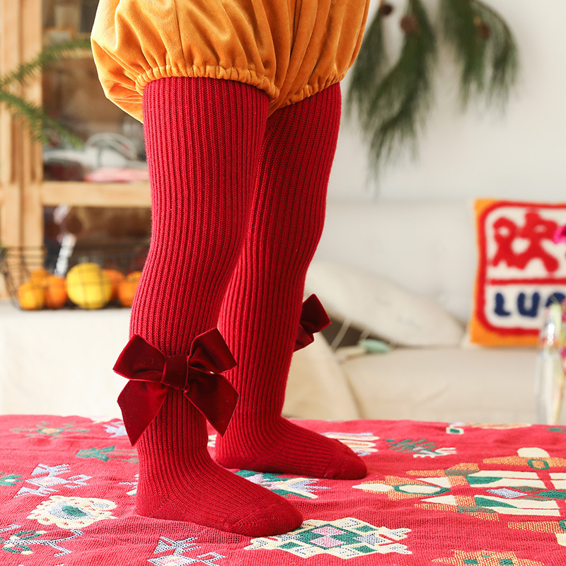 Bowknot Design Fashion Style Christmas Fashion Solid Color Bowknot Fleece Polyacrylonitrile Fiber Pants & Leggings