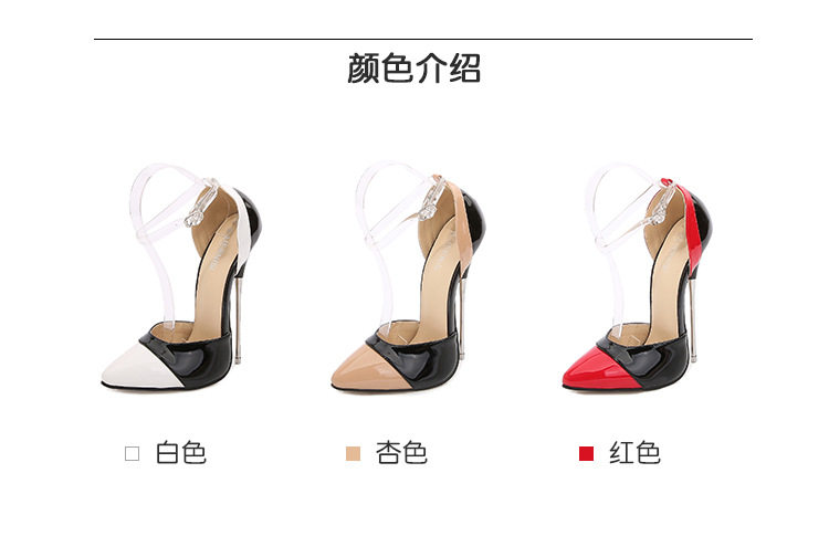 Giày cao gót nữ mũi nhọn gót kim loại 16 cm phối màu, cỡ lớn — Màu mơ, Màu trắng, Màu đỏ chi tiết 5