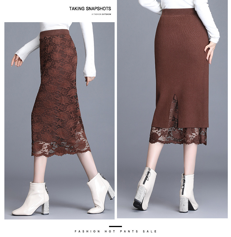 Knit double-sided lace woolen skirt NSYZ19552