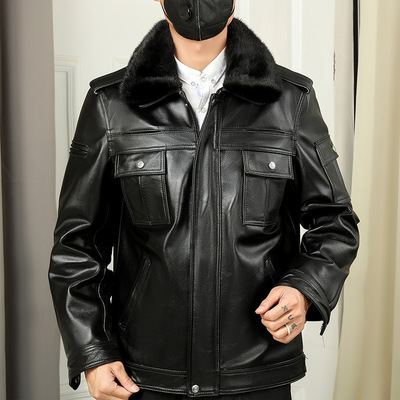 genuine leather leather clothing coat The first layer cowhide Security uniform Duty service Autumn and winter Property Cold proof Standard keep warm overcoat