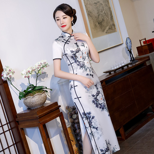 Chinese Dress Qipao for women Short long sleeve cheongsam dress ress with large size Robes chinoises