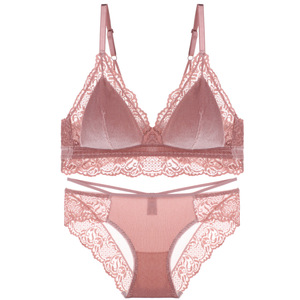 新品蕾丝聚拢法式三角杯内衣女薄款性惑上托无钢圈收副乳文胸套装