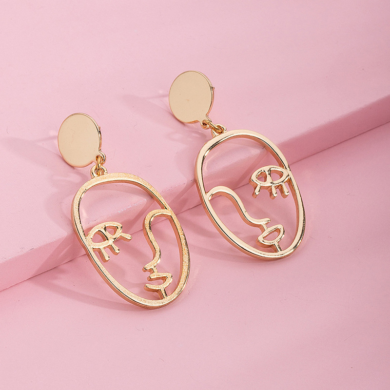 Fashion Golden Face Stud Contour Alloy Earrings Exaggerated  Wholesale display picture 1
