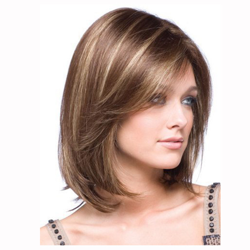 European and American fashion foreign trade WIG female cos high temperature silk short hair blonde mixed color long curly WIG short straight hair hot