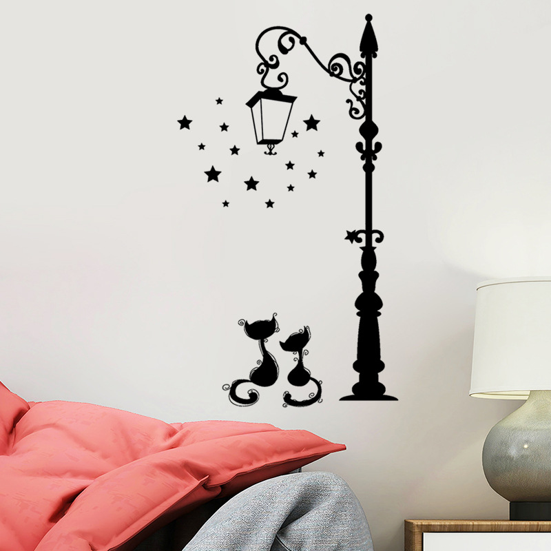 Black Cats Under Street Lights Removable Pvc Wall Stickers display picture 4