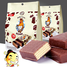俄罗斯进口威化饼干大奶牛夹心巧克力休闲网红零食528g散装小包装