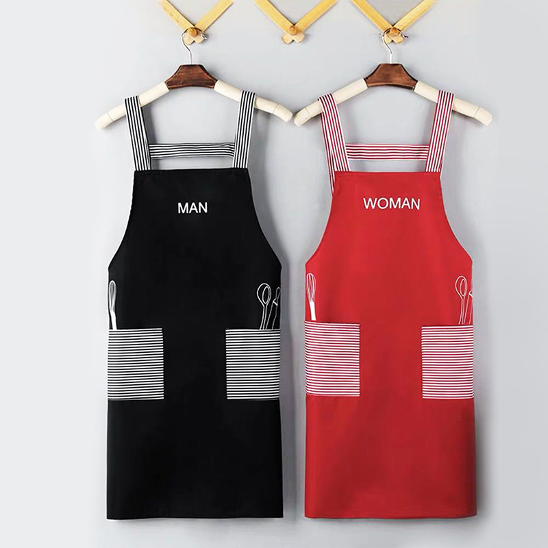 Korean Striped Waterproof Apron Strap Type Home Kitchen Apron For Men And Women Couples Cooking Work Clothes Ready For Sale