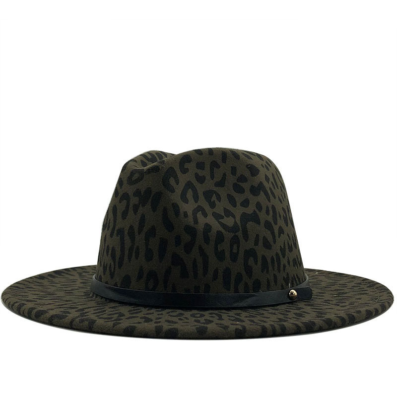 Retro Leopard Print Flat Brim Big Edge Woolen Top Hat Wholesale Nihaojewelry display picture 5