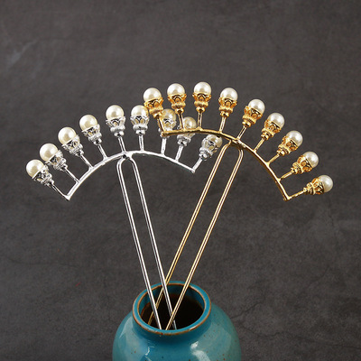 宋风明制汉服发饰仿珍珠发排五排9排铜U钗簪子古装发冠古风配饰|ru