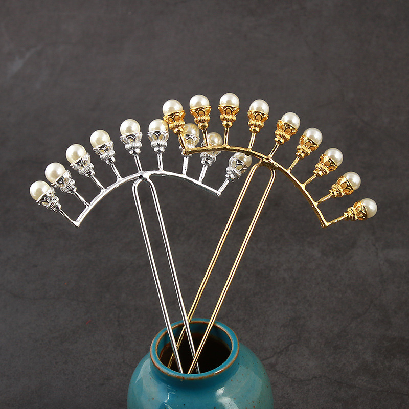 宋风明制汉服发饰仿珍珠发排五排9排铜U钗簪子古装发冠古风配饰|ru