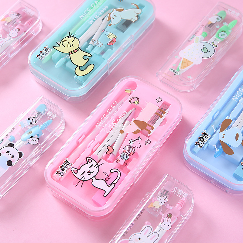 Cartoon Compass Set Multi-functional Ruler Geometric Drawing Tools Student Ruler Stationery Exam Supplies For The First Semester