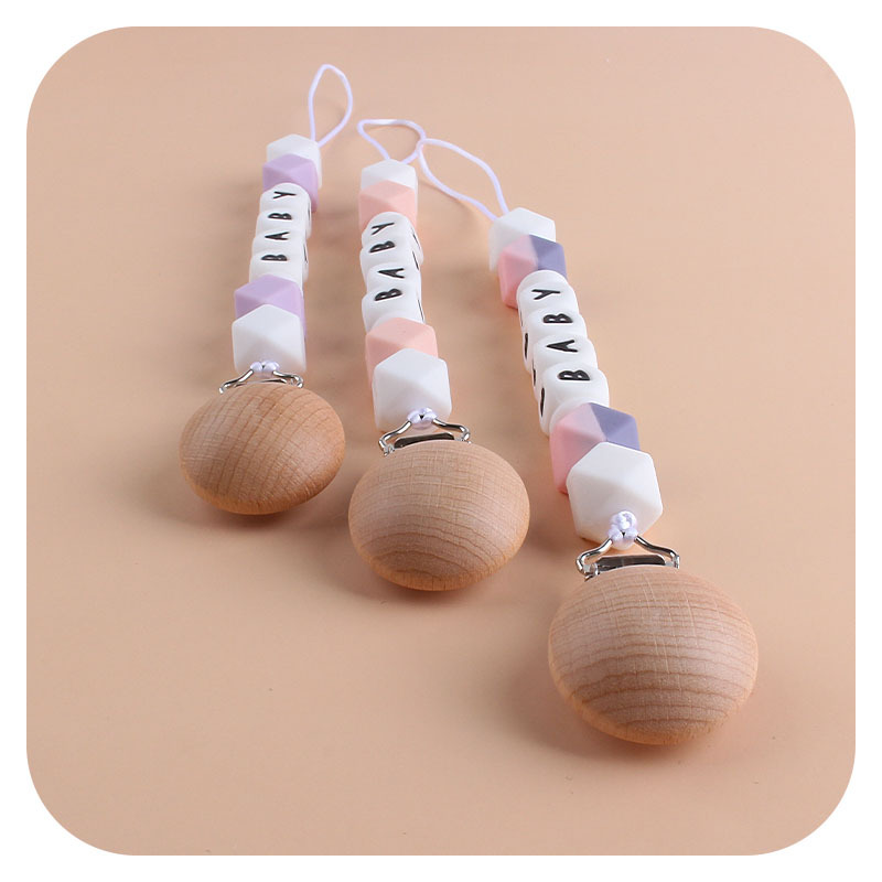 Nueva haya chupete clip bebé nombre personalización DIY creativo color mezclado octogonal silicona juguete mordedor chupete cadena