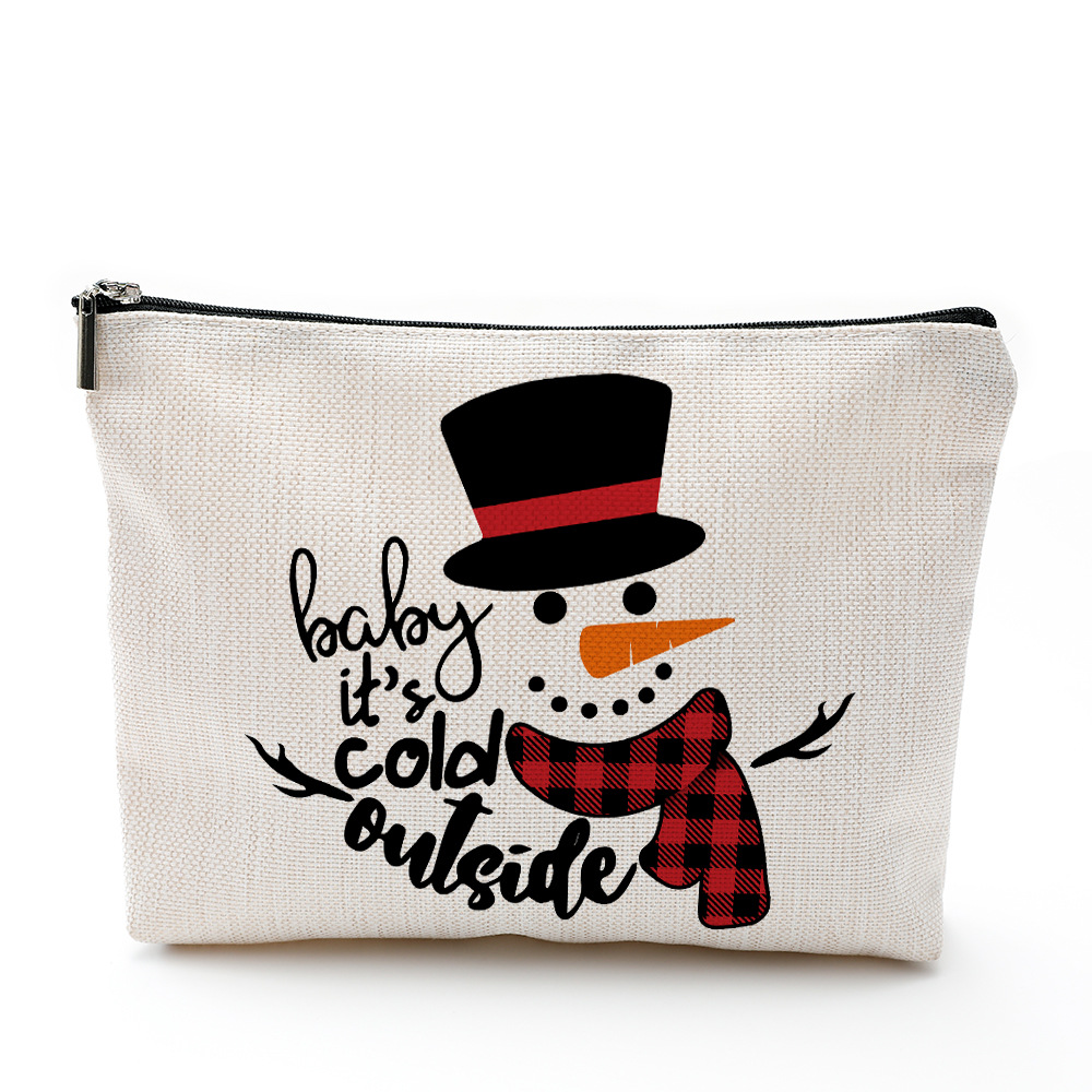 圣诞化妆包防水棉麻 拉链袋化妆品饰品收纳袋 旅行洗漱用品收纳包