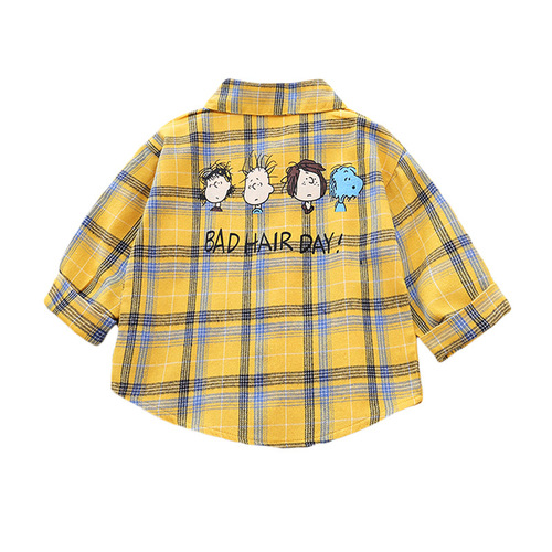 Children's Long-Sleeve Plaid Shirt Spring Outfit Top Toddler Knit Sweater Cute Kids Autumn/Winter Collar Shirt