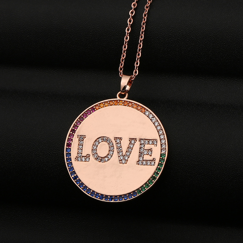 Fashion Round Love Letters Copper Inlaid Zircon Necklace Wholesale display picture 3