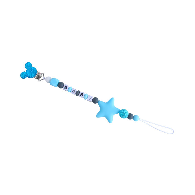 Suministros para bebés Mickey chupete clip calmante Cadena de chupete de silicona Big Star mordedor cadena anti-caída nombre del bebé