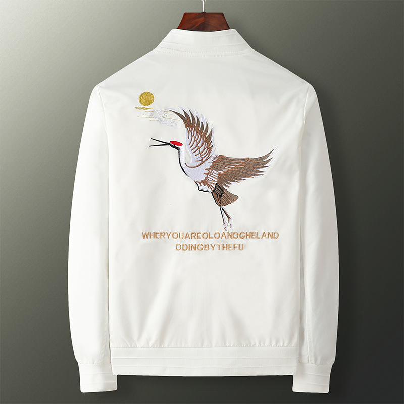 Nouvelle veste tendance avec grue brodée, haut simple et tendance, veste décontractée à col baseball, vêtements pour hommes_voghion.com