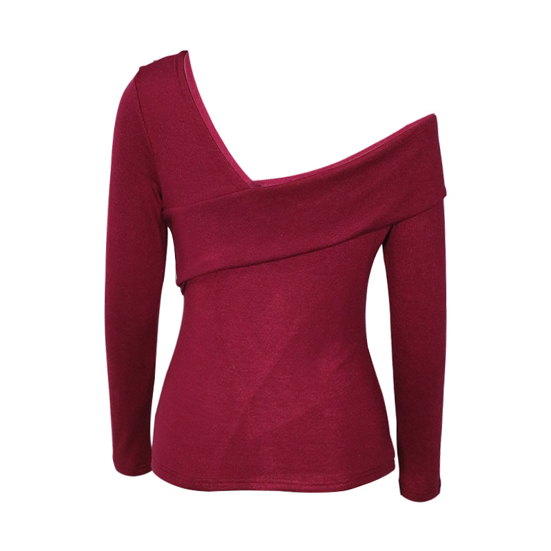 Slim Fit Slimming and Shoulder Off Solid Color Sexy Base Top in T-shirts & Tops