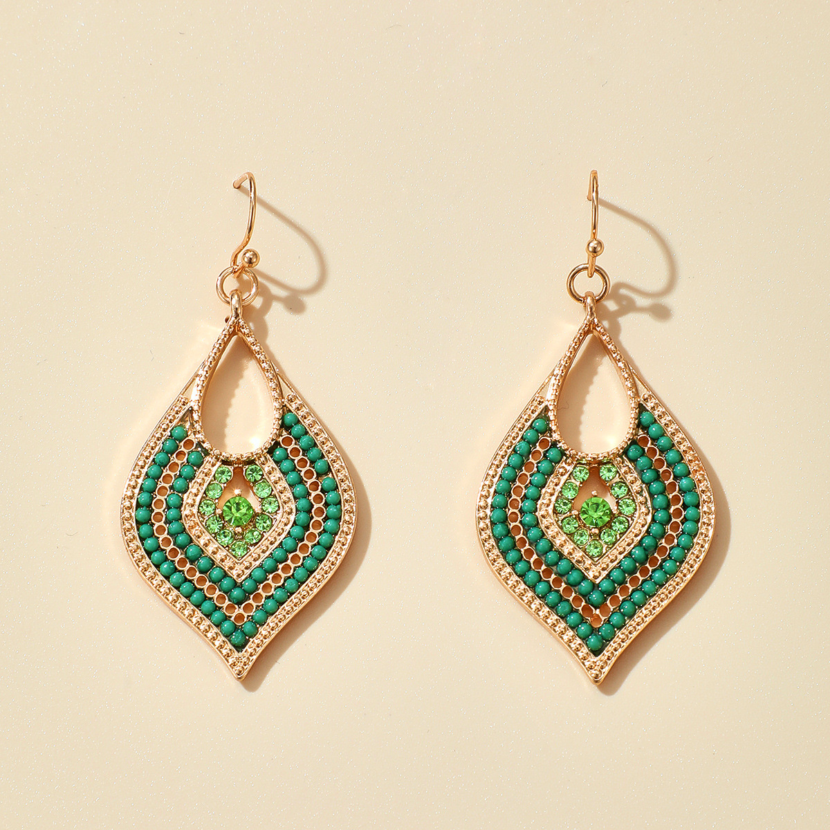 Ethnic Style Rice Beads Leaf Earrings display picture 1