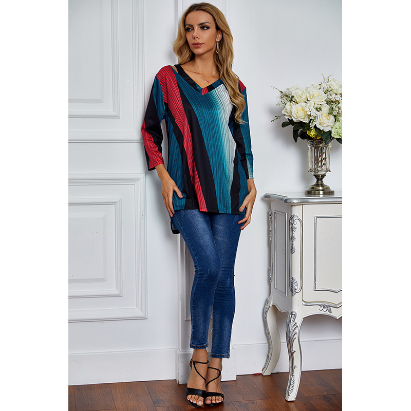 casual stripe stitching long-sleeved top NSSA26049