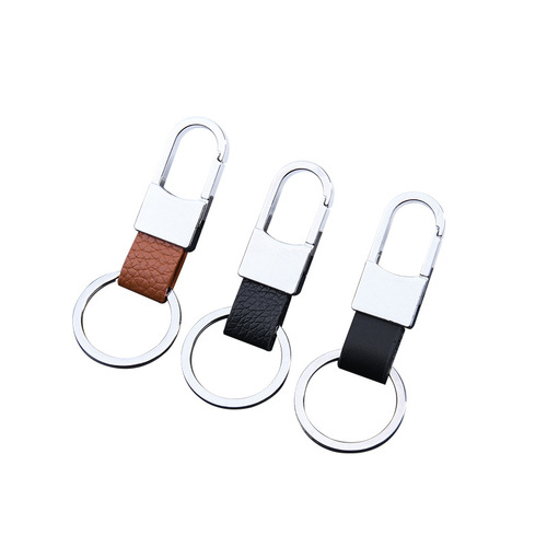 Men's Metallic Genuine Leather Car Keychain Small Gift Wholesale Laser Engraving Promotion Dropshipping