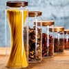 Transparent glass tea can acacia wood straight body sealing tank household snack storage tank grain miscellaneous grain storage bottle