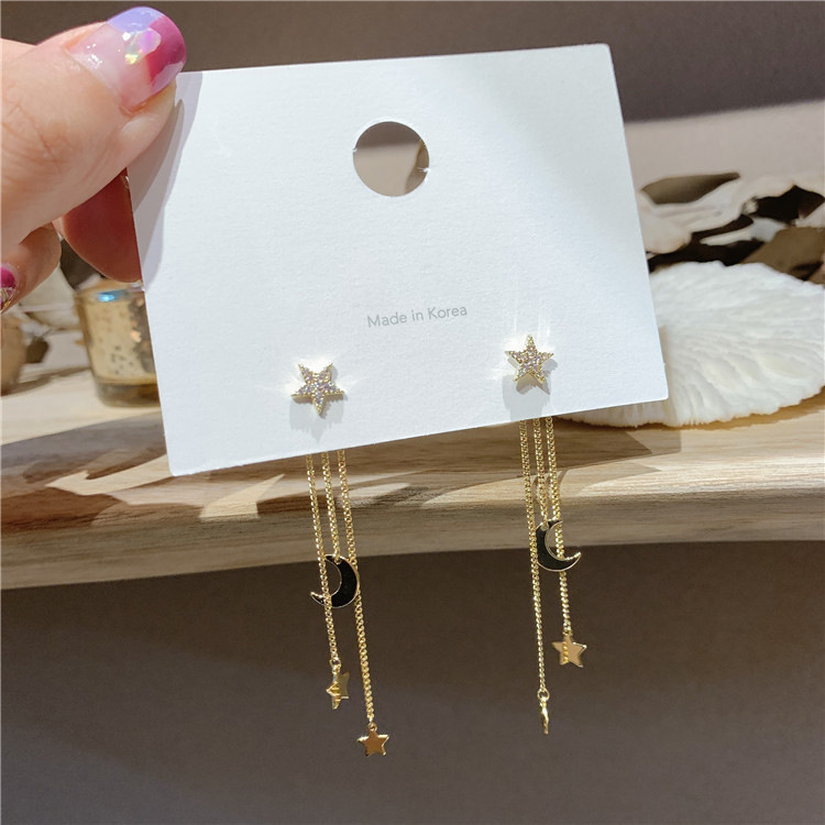 1 Pair Fashion Star Moon Tassel Alloy Dangling Earrings display picture 4