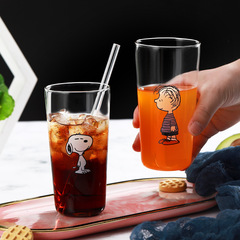 ins史努比玻璃杯果汁情侶杯玻璃吸管杯玻璃牛奶杯杯子早餐 卡通杯