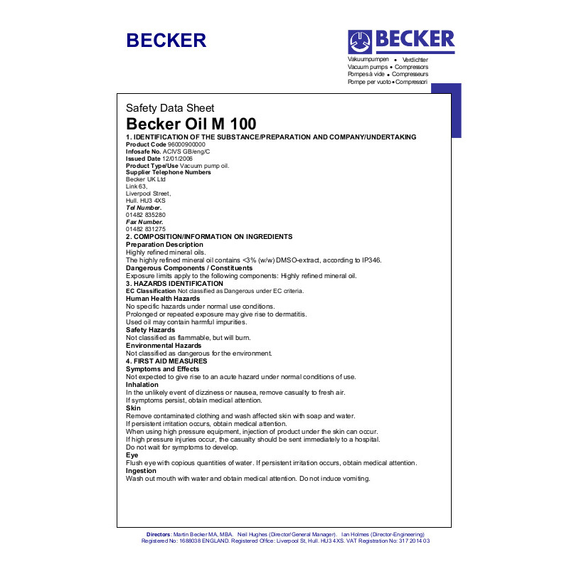 Becker贝克真空泵油M100 订货号96000900000润滑油 兼容贝克U泵阿里巴巴