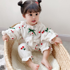 Baby girl winter and autumn thickened coral velvet flannel warm onesie sleepwear 9770